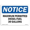 Signmission OSHA Notice Sign, 12" H, 18" W, Aluminum, Maximum Permitted Diesel Fuel 30 Gallons Sign, Landscape OS-NS-A-1218-L-14159